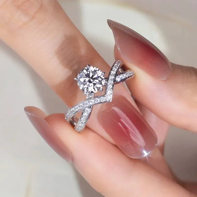 One Carat Round Cut Lab Created Diamond Pave Split Shank Engagement Ring in 18 Karat White Gold - Boutique Pavè