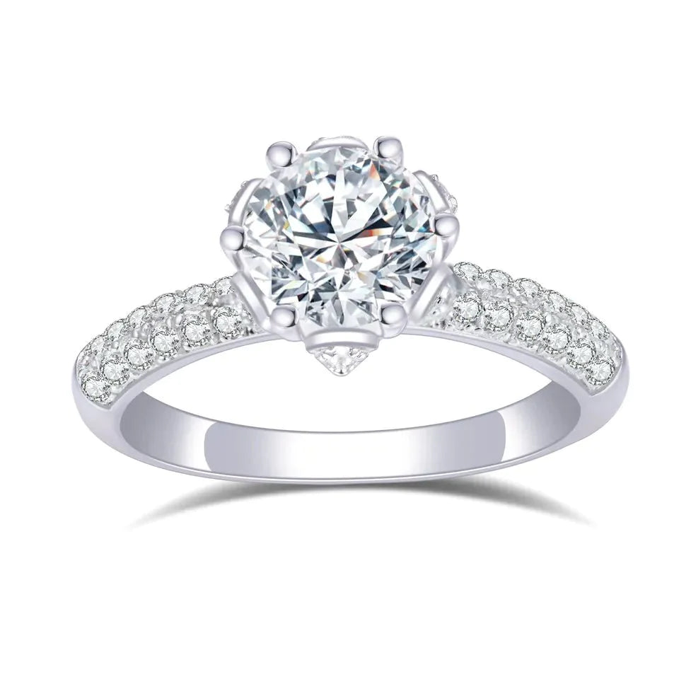 One Carat Round Cut Lab Created Diamond Solitaire Pave Fancy Prong Engagement Ring in 18 Karat White Gold - Boutique Pavè
