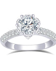One Carat Round Cut Lab Created Diamond Solitaire Pave Fancy Prong Engagement Ring in 18 Karat White Gold - Boutique Pavè