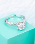 One Carat Round Cut Lab Created Diamond Solitaire Pave Fancy Prong Engagement Ring in 18 Karat White Gold - Boutique Pave