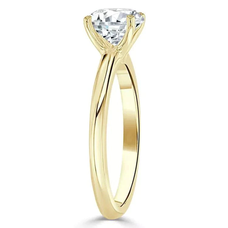 One Carat Round Cut Moissanite Solitaire Engagement Ring in 14 Karat Yellow Gold - Boutique Pavè