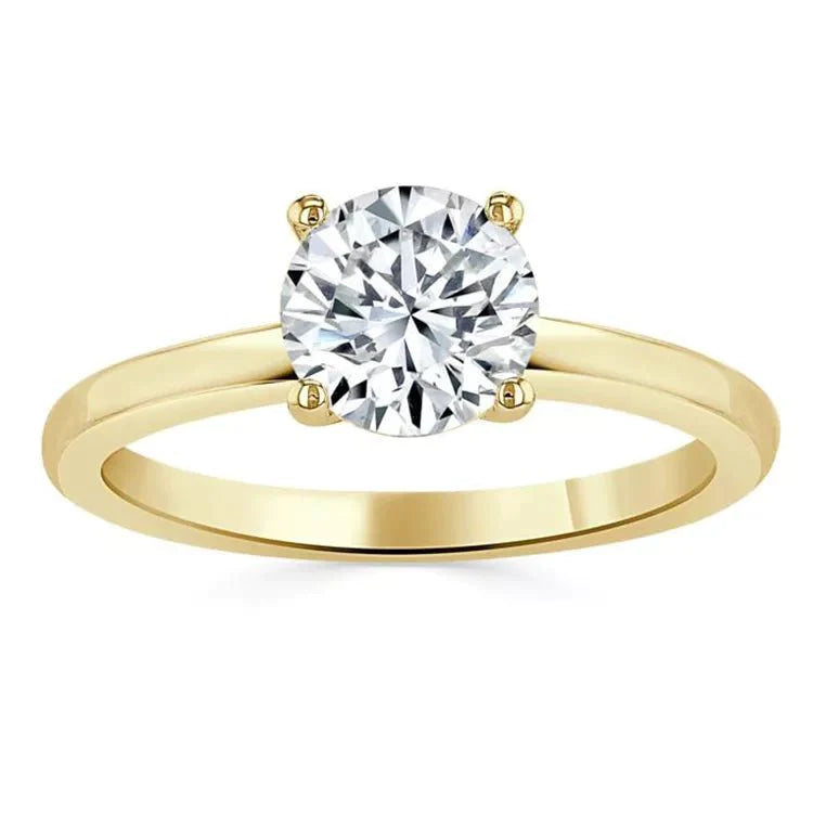 One Carat Round Cut Moissanite Solitaire Engagement Ring in 14 Karat Yellow Gold - Boutique Pavè
