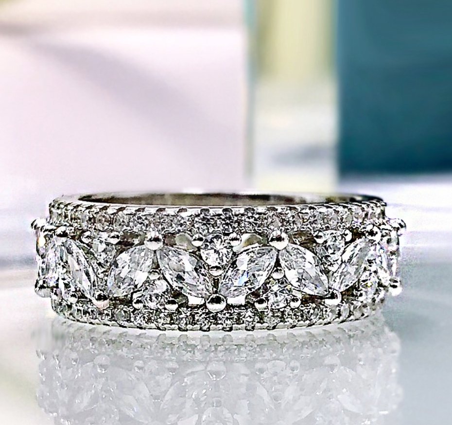 Pear and Pave Cut Cubic Zirconia Three Channel Eternity Band - Boutique Pavè