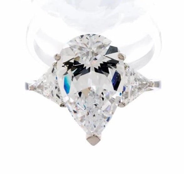 Pear Cut Triangle Accent Cubic Zirconia Engagement Ring In Sterling Silver - Boutique Pavè