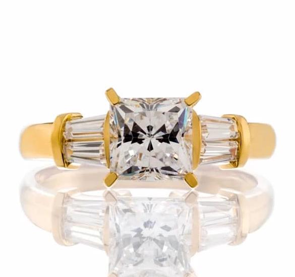 Princess Cut Baguette Cubic Zirconia Engagement Ring In Sterling Silver - Boutique Pavè