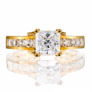 Princess Cut Channel Set Cubic Zirconia Engagement Ring In Sterling Silver - Boutique Pavè