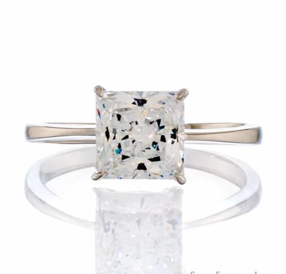 Princess Cut Cubic Zirconia Solitaire Engagement Ring In Sterling Silver - Boutique Pavè