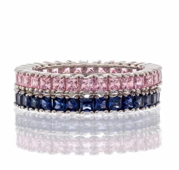 Princess Cut Faux Gemstone Stacking Eternity Band In Sterling Silver - Boutique Pavè