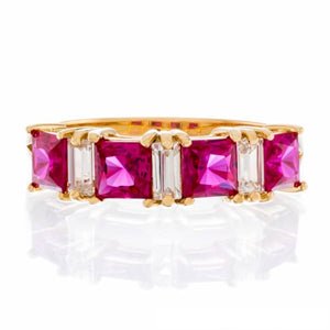 Princess Cut Faux Ruby Cubic Zirconia Anniversary Band In Sterling Silver - Boutique Pavè