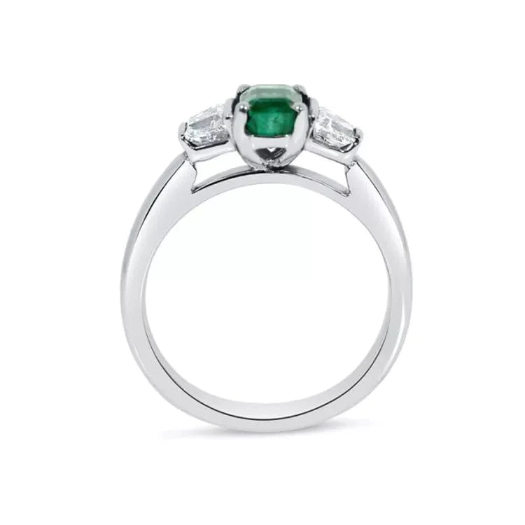 Princess Cut Lab Created Emerald and Round Moissanite Accent Engagement Ring in 18 Karat Gold - Boutique Pavè