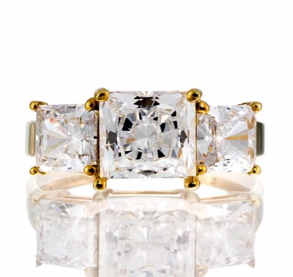 Princess Cut Three Stone Cubic Zirconia Engagement Ring - Boutique Pavè