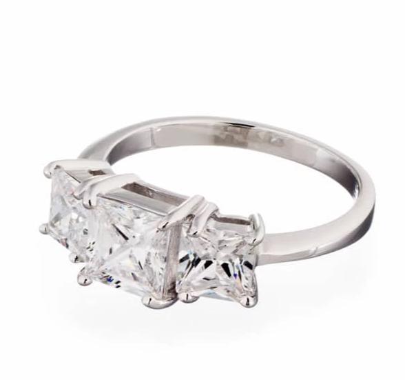 Princess Cut Three Stone Cubic Zirconia Engagement Ring In Sterling Silver - Boutique Pavè