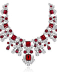 Princess Inspired Imitation Ruby and Cubic Zirconia Fancy Statement Necklace in Platinum-Plated Sterling Silver - Boutique Pavè