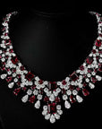 Princess Inspired Imitation Ruby and Cubic Zirconia Fancy Statement Necklace in Platinum-Plated Sterling Silver - Boutique Pavè