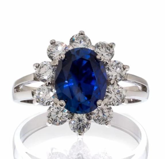 Princess Inspired Sapphire Cubic Zirconia Engagement Ring In Sterling Silver - Boutique Pavè