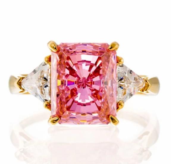 Radiant and Triangle Cut Pink Cubic Zirconia Engagement Ring In Sterling Silver - Boutique Pavè