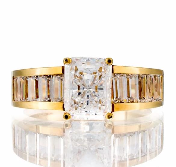 Radiant Cut Baguette Channel Cubic Zirconia Engagement Ring In Sterling Silver - Boutique Pavè