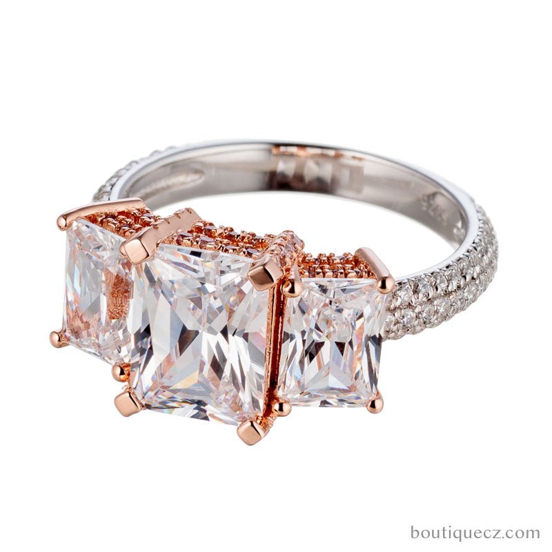 Radiant Cut Three Stone Cubic Zirconia Engagement Ring In Sterling Silver - Boutique Pavè