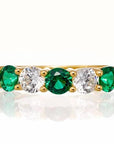 Round and Emerald Green Cubic Zirconia 5 Stone Anniversary Band - Yellow Gold Plated Sterling Silver - Boutique Pavè