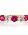 Round and Ruby Red Cubic Zirconia 5 Stone Anniversary Band - Yellow Gold Plated Sterling Silver - Boutique Pavè