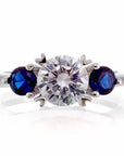 Round and Sapphire Blue Accent Cubic Zirconia Engagement Ring - White Gold Plated Sterling Silver - Boutique Pavè