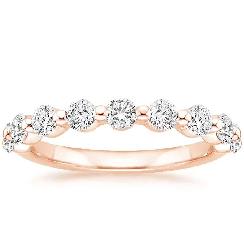 Round Brilliant Cut Lab Created Diamond Floating Set Anniversary Band in 18 Karat Rose Gold - Boutique Pavè
