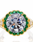 Round Cut and Emerald Accent Cubic Zirconia Halo Engagement Ring - Yellow Gold Plated Sterling Silver - Boutique Pavè