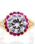 Round Cut And Ruby Accent Cubic Zirconia Halo Engagement Ring - Yellow Gold Plated Sterling Silver - Boutique Pavè