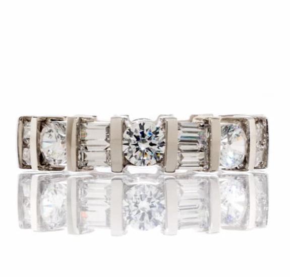 Round-Emerald Cut Cubic Zirconia Eternity Band In Sterling Silver - Boutique Pavè