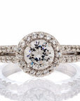 Round Halo Cubic Zirconia Split Shank Engagement Ring In Sterling Silver - Boutique Pavè
