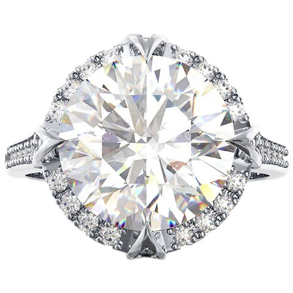Seven Carat Brilliant Round Cut Cubic Zirconia Halo Statement Ring in Platinum Plated Sterling Silver - Boutique Pavè
