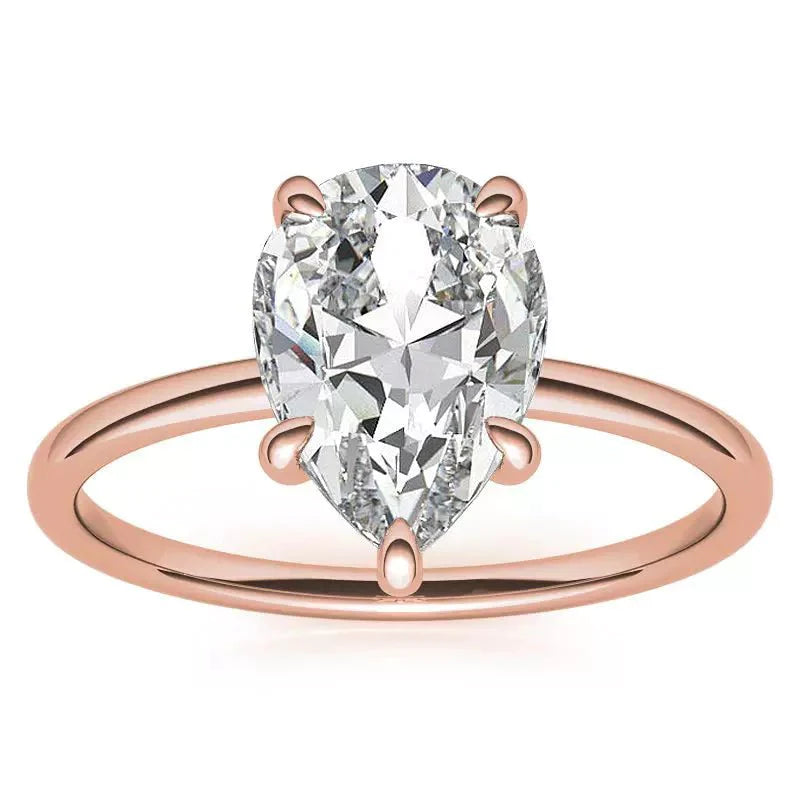 Three Carat Brilliant Pear Cut Lab Created Diamond Solitaire Engagement Ring in 18 Karat Rose Gold - Boutique Pavè
