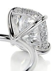 Three Carat Cushion Cut Moissanite Hidden Halo Solitaire Engagement Ring in Platinum - Boutique Pavè