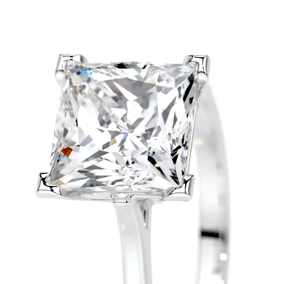 Three Carat Princess Cut Lab Created Diamond Solitaire Engagement Ring in 14 Karat White Gold - Boutique Pavè