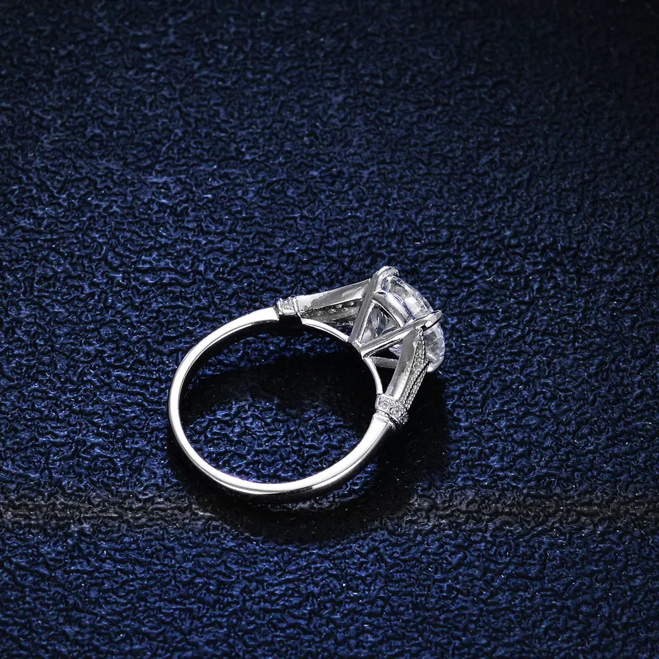 Three Carat Moissanite Vintage Inspired Engagement Ring in Platinum Plated Sterling Silver - Boutique Pavè