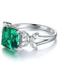 Two Carat Asscher Cut Lab Created Emerald and CZ Engagement Ring in White Gold Plated Sterling Silver - Boutique Pavè