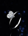 Two Carat Brilliant Heart Cut Moissanite Solitaire Engagement Ring in Platinum Plated Sterling Silver - Boutique Pavè
