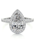 Two Carat Brilliant Pear Cut Lab Created Diamond Single Halo Engagement Ring in 14 Karat White Gold - Boutique Pavè