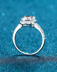 Two Carat Brilliant Radiant Cut Moissanite Halo Engagement Ring in Platinum Plated Sterling Silver - Boutique Pavè