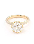 Two Carat Brilliant Round Cut Moissanite Flower Pave Engagement Ring in 10 Karat Yellow Gold - Boutique Pavè