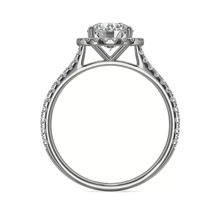 Two Carat Brilliant Round Cut Moissanite Halo Engagement Ring in 14 Karat White Gold - Boutique Pavè