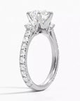 Two Carat Brilliant Round Cut Moissanite Three Stone Pave Engagement Ring in 18 Karat White Gold - Boutique Pavè