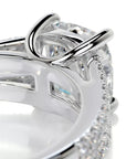 Two Carat Cushion Cut Moissanite Pave Solitaire Split Shank Engagement Ring in Platinum - Boutique Pavè