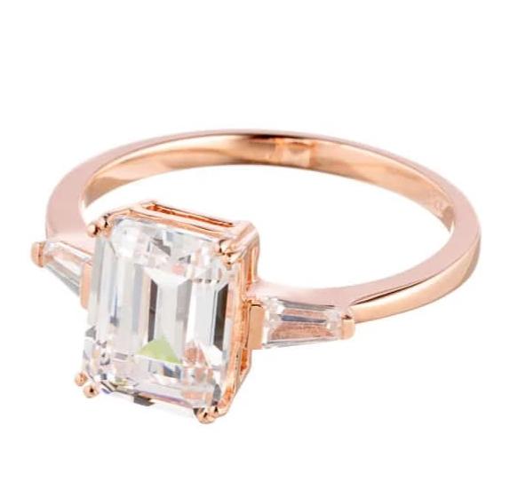 Two Carat Emerald Cut Cubic Zirconia Engagement Ring In Sterling Silver - Boutique Pavè
