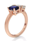 Two Carat Emerald Cut Lab Grown Blue Sapphire and Pear Cut White Moissanite Toi Et Moi Engagement Ring in 14 Karat Rose Gold - Boutique Pavè