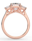 3.5 Carat Emerald Cut Moissanite Three Stone Engagement Ring in 14 Karat Rose Gold
