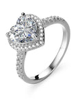 Two Carat Heart Cut Moissanite Halo Engagement Ring in Platinum Plated Sterling Silver - Boutique Pavè
