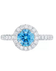 Two Carat Lab Created Blue Diamond Pave Solitaire Engagement Ring in 18 Karat White Gold - Boutique Pavè