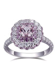 Two Carat Lab Created Pink and White Sapphire Halo Engagement Ring in 14 Karat Gold - Boutique Pavè