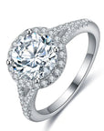 Two Carat Moissanite Split Shank Halo Engagement Ring in Platinum Plated Sterling Silver - Boutique Pavè